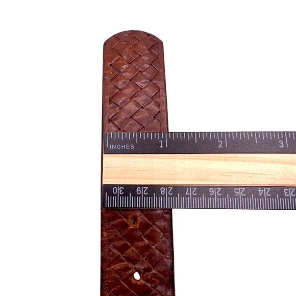 Vintage Western Basket Weave Brown Tooled Leather Belt 36 38 Brass-Plated Buckle - Picture 8 of 8
